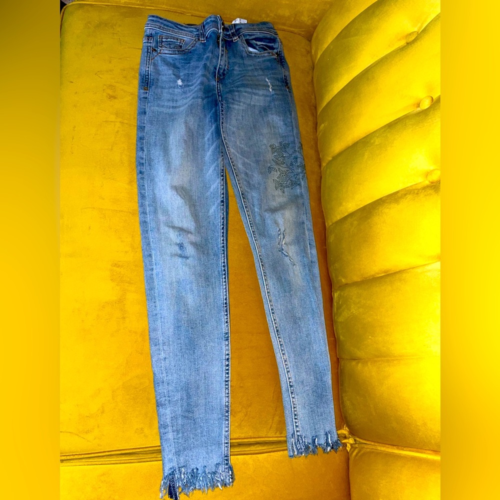 Zara skinny jean with embellishment and fringe